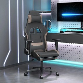 Cadeira Gaming Reclinável com Apoio de Pés em Tecido - Preto e Caqui -