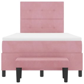 Camas Box com Colchão e Banco Rosa 120x200 cm Veludo