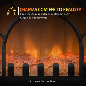 HOMCOM Lareira Elétrica 1000W/2000W 6820BTU/h Lareira Elétrica com Temperatura Ajustável Proteção contra Sobreaquecimento e Brilho Ajustável para Ambientes 15-30 m² 55x31x58 cm Preto