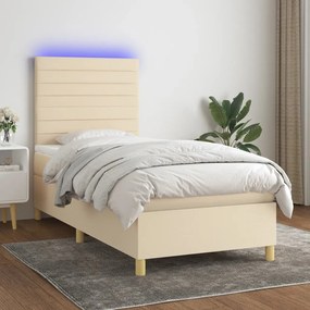 Cama box spring c/ colchão e LED 90x200 cm tecido cor creme