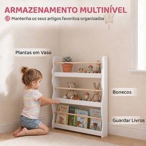 Estante de Livros Infantil de Parede com 3 Níveis, para Sala de Brincar, Sala de Estar e Cantinhos de Leitura, Branco, 3-8 Anos