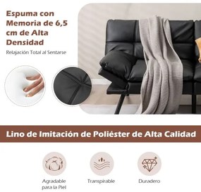 Sofá-cama dobrável de 3 lugares 182 x 87 x 82 cm PU Futon conversível de espuma viscoelástica com encosto e apoios de braços ajustáveis Preto