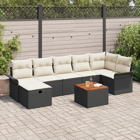 Conjunto de Sofá de Jardim de 8 Peças com Almofadas Preto Rattan Polié