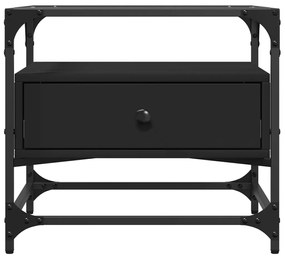 Mesa de centro com topo em vidro preto 50x50x45 cm aço