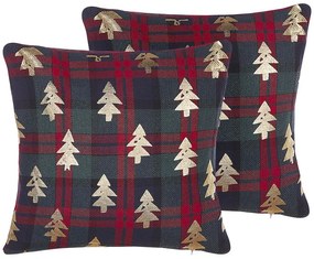 Conjunto de 2 almofadas de veludo vermelho e verde padrão natalício 45 x 45 cm CUPID Beliani