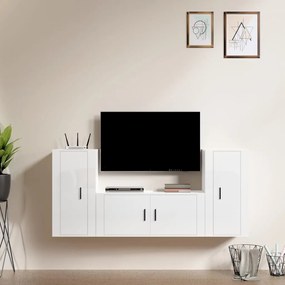 3 pcs conjunto móveis de TV madeira processada branco brilhante