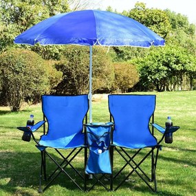 Cadeira de piquenique de aço portátil e dobrável Tecido Oxford PVC com guarda-sol Mini porta-copos de mesa Bolsa de transporte para pátio ao ar livre