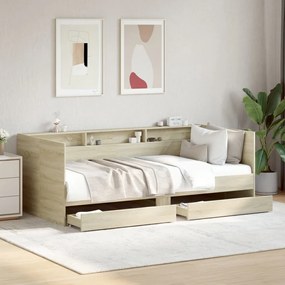 Sofá-cama com gavetas sem colchão 75x190 cm carvalho sonoma