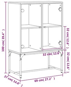 Armário de apoio c/ portas de vidro 69x37x100 cm branco