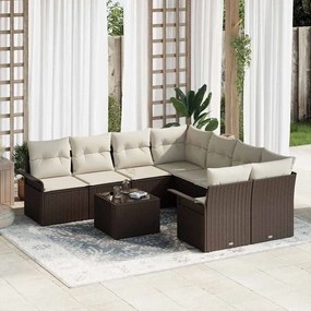 Conjunto de Sofá de Jardim de 9 Peças com Almofadas em Rattan Sintétic