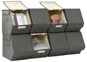 vidaXL Caixas arrumação empilháveis c/ tampas 8 pcs tecido antracite