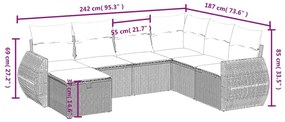 7 pcs conj. sofás jardim com almofadões vime PE cinzento-claro