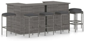 vidaXL 8 pcs conjunto de bar p/ jardim c/ almofadões vime PE cinzento