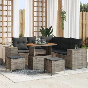 vidaXL Conjunto de Sofás de Jardim de 8 Peças com Almofadas Cinza Rattan PE Acácia