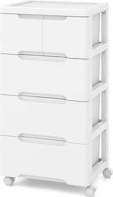 Armário de armazenamento 40 x 32 x 79 cm com 4 gavetas Rodas universais e traváveis Recipiente de armazenamento de plástico branco