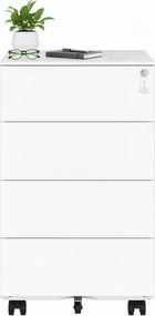 Bloco 4 gavetas para escritório 45,1 x 39 x 69,3 cm com rodas branco