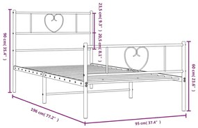 Estrutura de cama com cabeceira e pés 90x190 cm metal branco