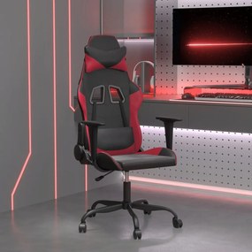 vidaXL Cadeira gaming massagens couro artificial preto/vermelho tinto