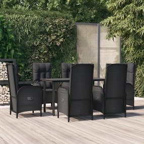 vidaXL 7 pcs conjunto de jantar p/ jardim c/ almofadões vime PE preto