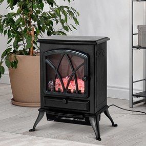 Lareira Elétrica Portátil Lareira Elétrica com Efeito de Chama Realista Potência 1000W/2000W 45x28,5x54cm Preto