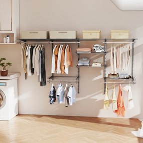 Armário aberto para roupa 122 - 244 cm Cabide de parede extensível Sistema de armazenamento DIY Cinza