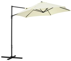 Outsunny Chapéu de Sol de Jardim Ø256x245cm Chapéu de Sol Excêntrico Rotação 360° com Abertura Manual e Base Cruzada para Pátio Varanda Exterior Bege