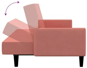 Sofá-cama de 2 lugares veludo rosa