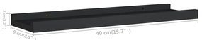 Unidade de prateleiras com rebordo 2 pcs 40x9x3 cm MDF preto
