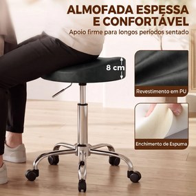 Banco Giratório com Rodas e Altura Ajustável em Pele Sintética com Assento Acolchoado para Spa Escritório e Estúdio de Tatuagens Preto