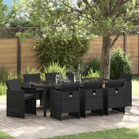 Conjunto de Jantar para Jardim de 9 Peças com Almofadas em Rattan Pret