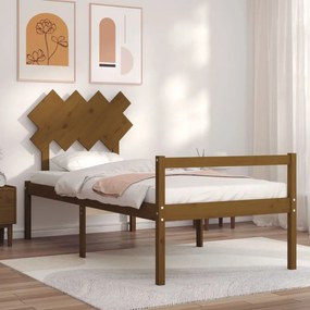 Estrutura cama solteiro c/cabeceira madeira maciça castanho-mel