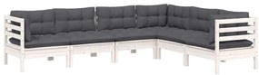 6 pcs conj. lounge de jardim c/ almofadões pinho maciço branco