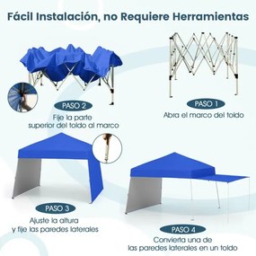 Tenda Pop up, jardim, feiras, eventos 430 x 280 cm (COM TOLDO) com 2 paredes laterais conversíveis, 2 alturas ajustáveis, bolsa de transporte, Azul