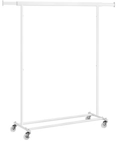Cabideiro SONGMICS sobre rodas, suporte para roupas resistente, com trilho extensível para pendurar, capacidade de carga de 90 kg, fácil montagem, portátil, branco clássico HSR013W01