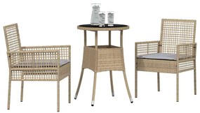 Conjunto de Jantar de Jardim 3 Peças Bege em Poli Rattan