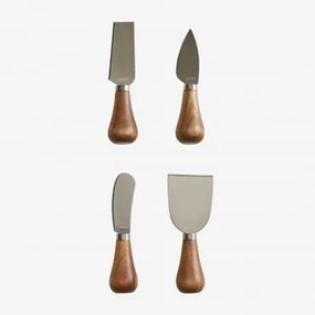 Conjunto De 4 Talheres Para Queijos Em Madeira E Aço Anderson Castanho Acácia - Sklum