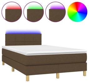 Cama box spring c/ colchão/LED 120x200cm tecido castanho-escuro