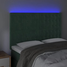 Cabeceira de cama c/ LED veludo 144x5x118/128 cm verde-escuro