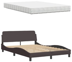 Cama com colchão 140x200 cm tecido castanho-escuro