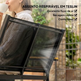 Conjunto de Jardim Exterior de 4 Peças com Sofá de 2 Lugares 2 Cadeiras e Mesa de Vidro Temperado Tecido Textilene Preto