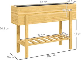 Floreira com pés 100 x 30 x 70,5 cm com 2 orifícios de drenagem, em madeira  natural