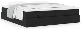 Estrutura de cama otomana com colchões pele artificial preta