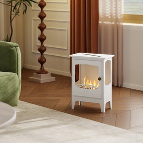 Lareira Bioetanol 7000BTU com Apagador de Aço Inoxidável Depósito de 1,2L Tempo de Combustão 3h para Interiores 20-25 m² 39x26x54 cm Branco