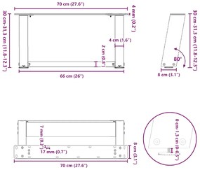Pés para mesa de centro em formato de U, 2 peças, preto, 70x(30-31) cm