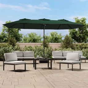 362946 vidaXL Guarda-sol com cabeça dupla 449x245 cm verde
