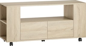 HOMCOM Móvel de TV com Rodas para Televisão até 42 Polegadas com 2 Gavetas Prateleiras Ajustáveis 102x34,5x48,5 cm Madeira | Aosom Portugal