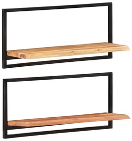 Prateleiras de parede 2 pcs 80x25x35 cm acácia maciça e aço