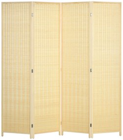 HOMCOM Biombo de 4 Painéis Dobrável Separador de Ambientes Tecido a Mão de Bambu e Fio de Algodão 180x180 cm Madeira
