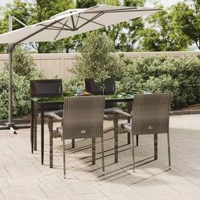 vidaXL 5 pcs conjunto jantar jardim c/ almofadões vime PE preto/cinza