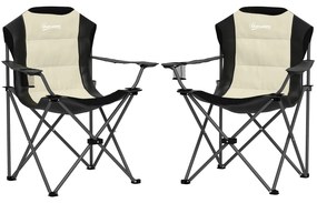 Outsunny Conjunto de 2 Cadeiras Reclináveis de Campismo Portáteis com Porta-Copos e Bolsas de Transporte 59x82x109 cm Bege e Preto